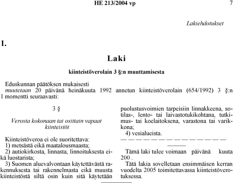 tai osittain vapaat kiinteistöt Kiinteistöveroa ei ole suoritettava: 1) metsästä eikä maatalousmaasta; 2) autiokirkosta, linnasta, linnoituksesta eikä luostarista; 3) Suomen aluevalvontaan