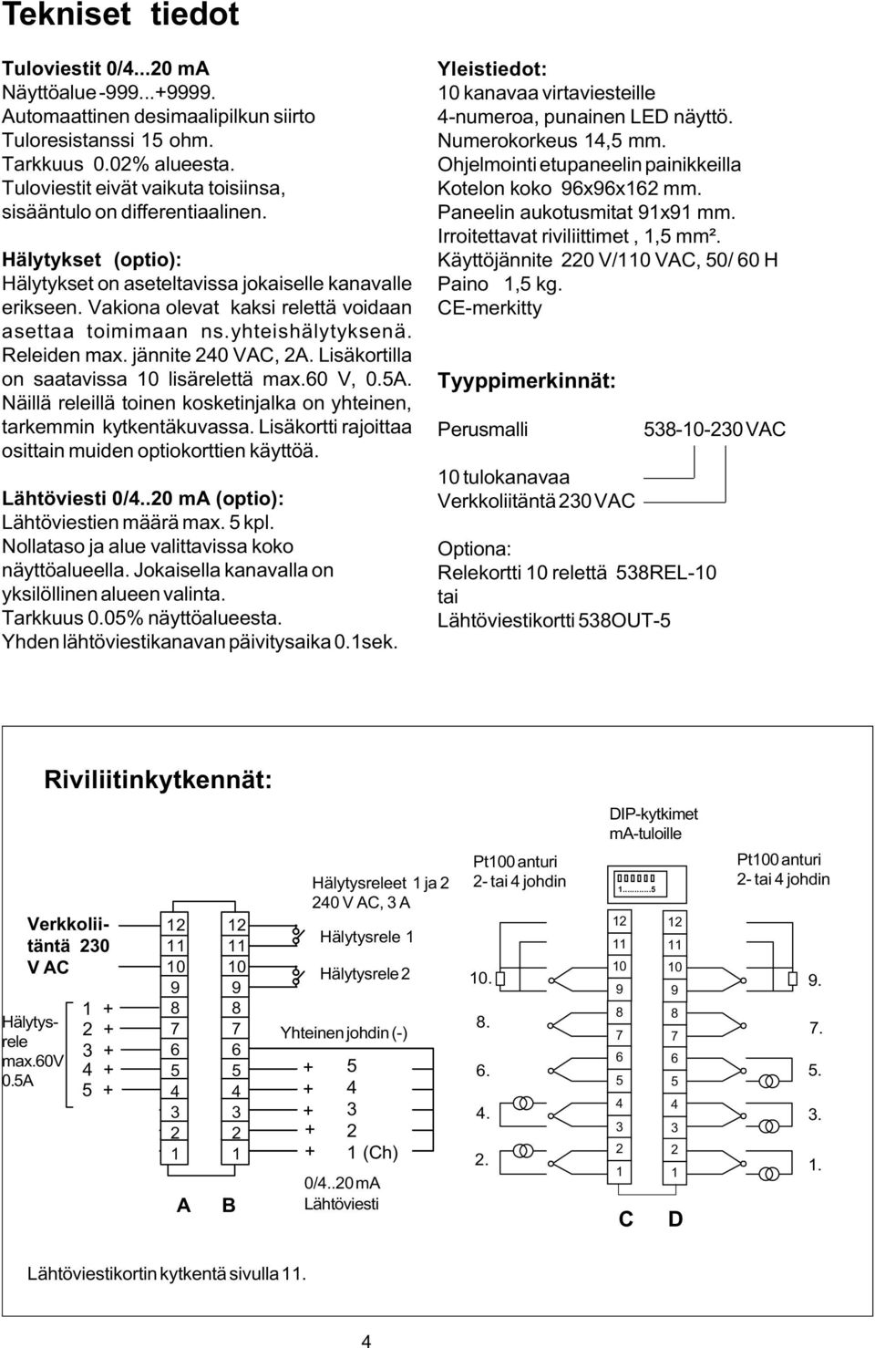 Vakiona olevat kaksi relettä voidaan asettaa toimimaan ns.yhteishälytyksenä. Releiden max. jännite 0 VAC, A. Lisäkortilla on saatavissa 0 lisärelettä max.0 V, 0.A. Näillä releillä toinen kosketinjalka on yhteinen, tarkemmin kytkentäkuvassa.