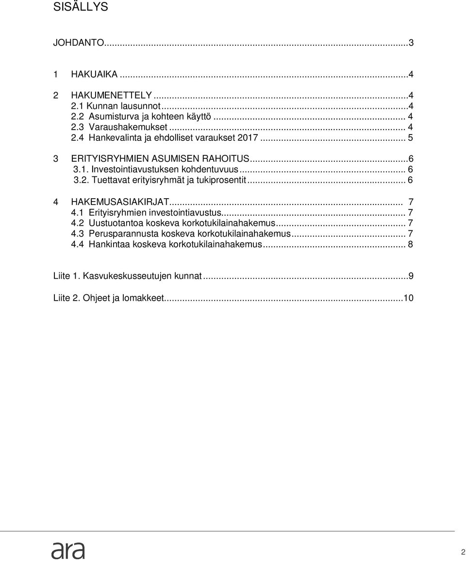 .. 7 4.1 Erityisryhmien investointiavustus... 7 4.2 Uustuotantoa koskeva korkotukilainahakemus... 7 4.3 Perusparannusta koskeva korkotukilainahakemus... 7 4.4 Hankintaa koskeva korkotukilainahakemus.