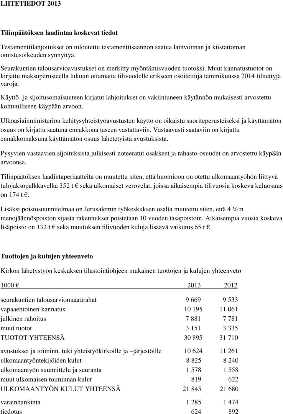 Muut kannatustuotot on kirjattu maksuperusteella lukuun ottamatta tilivuodelle erikseen osoitettuja tammikuussa 2014 tilitettyjä varoja.