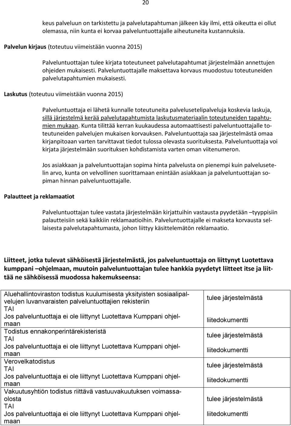 Palveluntuottajalle maksettava korvaus muodostuu toteutuneiden palvelutapahtumien mukaisesti.