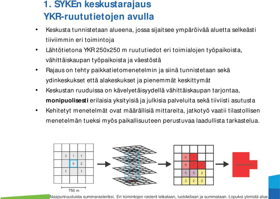 että alakeskukset ja pienemmät keskittymät Keskustan ruuduissa on kävelyetäisyydellä vähittäiskaupan tarjontaa, monipuolisesti erilaisia yksityisiä ja julkisia palveluita