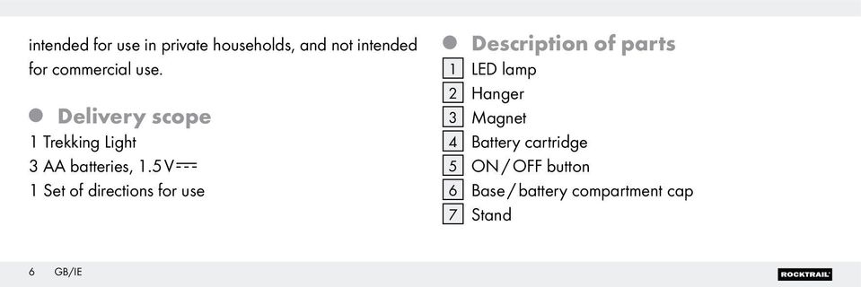 5 V 1 Set of directions for use Q Description of parts 1 LED lamp 2 Hanger