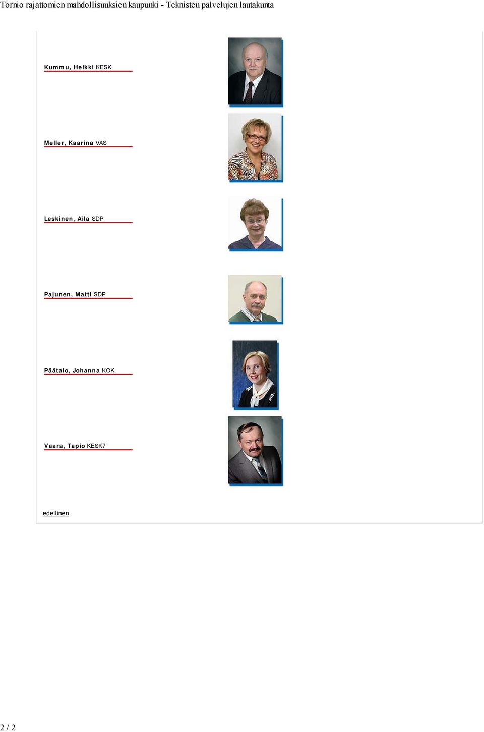 KESK Meller, Kaarina VAS Leskinen, Aila SDP Pajunen,