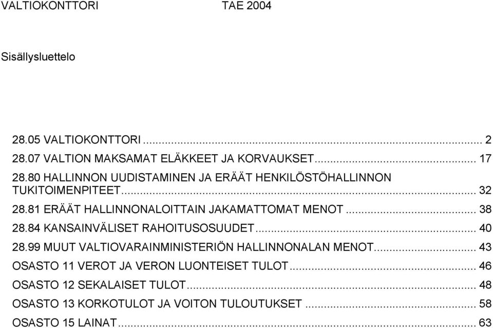 .. 38 28.84 KANSAINVÄLISET RAHOITUSOSUUDET... 40 28.99 MUUT VALTIOVARAINMINISTERIÖN HALLINNONALAN MENOT.