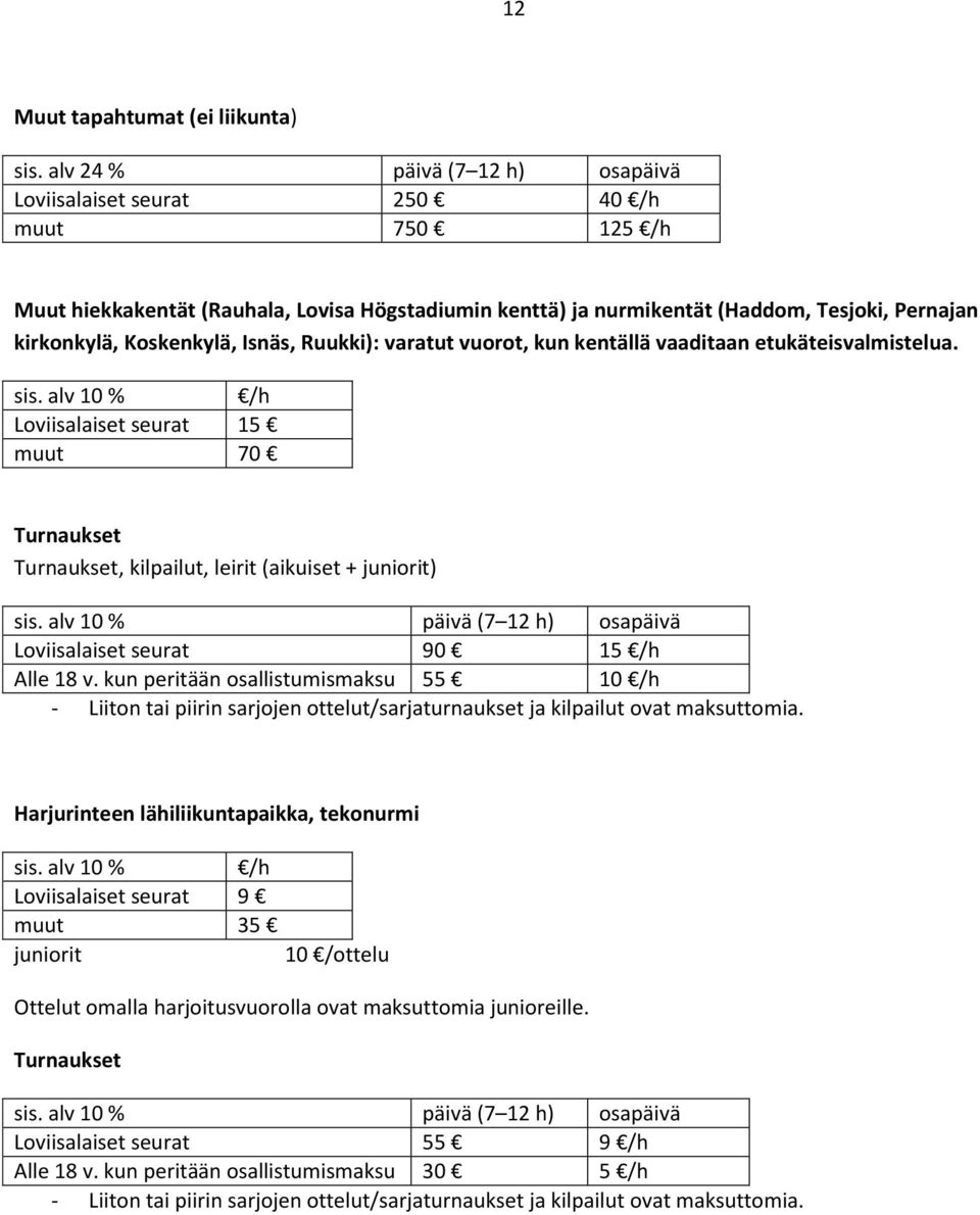 kun peritään osallistumismaksu 55 10 - Liiton tai piirin sarjojen ottelut/sarjaturnaukset ja kilpailut ovat maksuttomia.