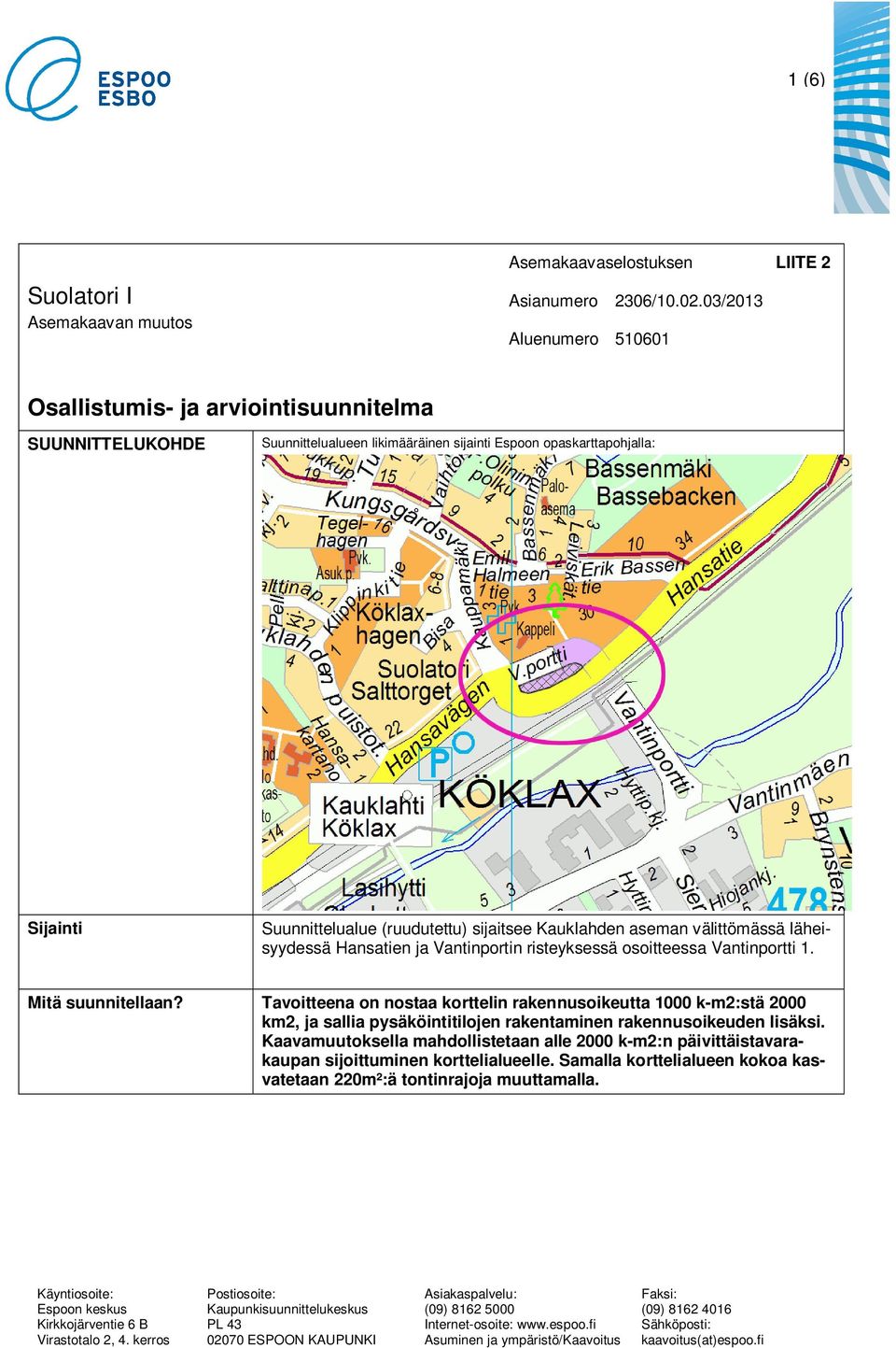 Kauklahden aseman välittömässä läheisyydessä Hansatien ja Vantinportin risteyksessä osoitteessa Vantinportti 1. Mitä suunnitellaan?