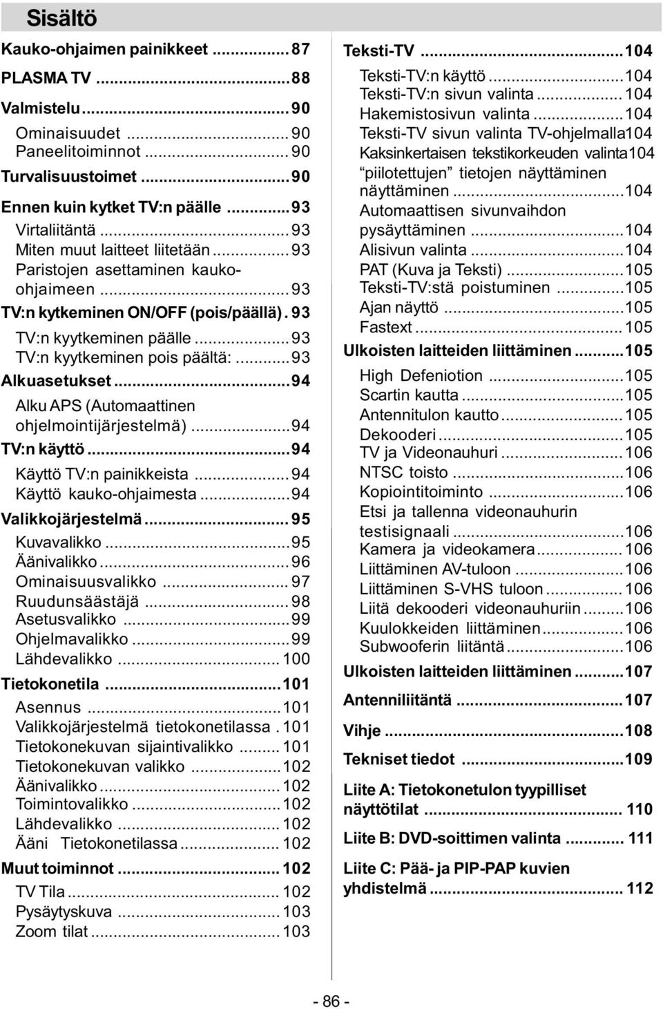 ..93 Alkuasetukset...94 Alku APS (Automaattinen ohjelmointijärjestelmä)...94 TV:n käyttö...94 Käyttö TV:n painikkeista...94 Käyttö kauko-ohjaimesta...94 Valikkojärjestelmä... 95 Kuvavalikko.