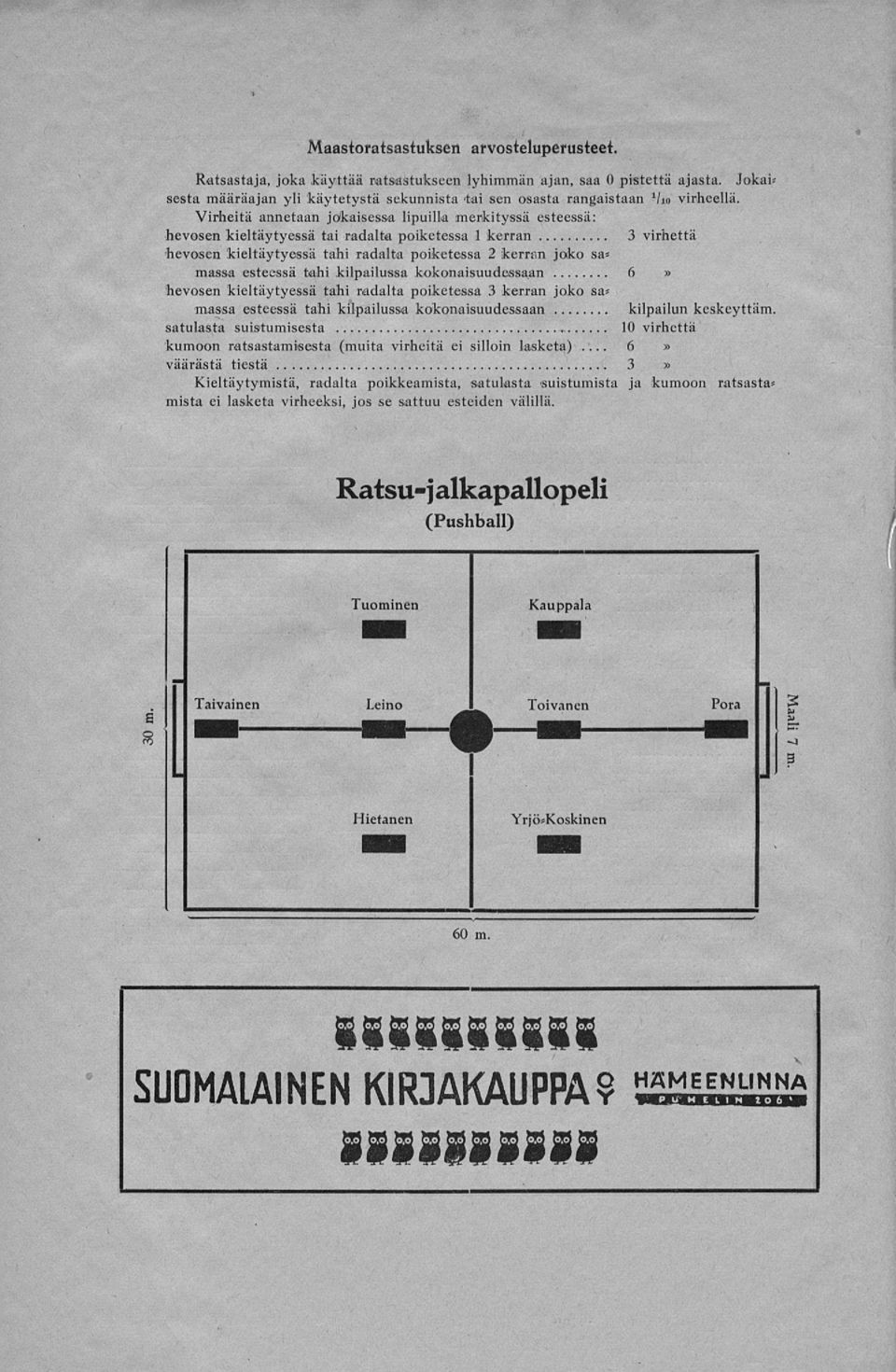 Virheitä annetaan jokaisessa lipuilla merkityssä esteessä: hevosen kieltäytyessä tai radalta poiketessa 1 kerran 3 virhettä hevosen kieltäytyessä tahi radalta poiketessa 2 kerran joko sa*» massa