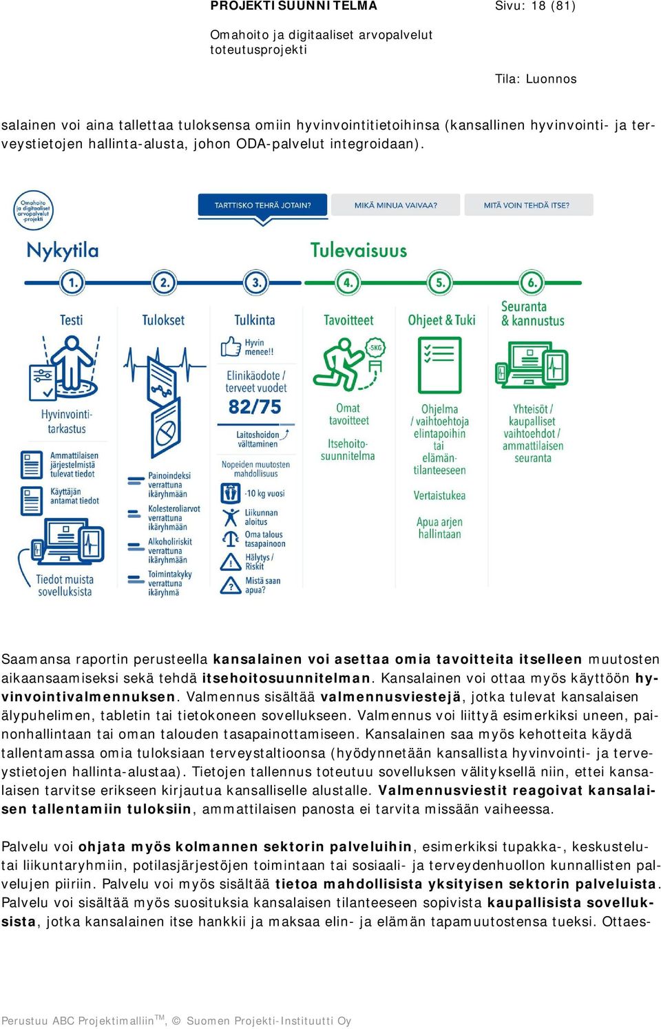 Kansalainen voi ottaa myös käyttöön hyvinvointivalmennuksen. Valmennus sisältää valmennusviestejä, jotka tulevat kansalaisen älypuhelimen, tabletin tai tietokoneen sovellukseen.