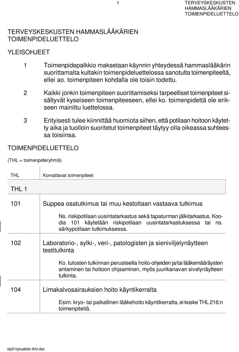 toimenpidettä ole erikseen mainittu luettelossa.