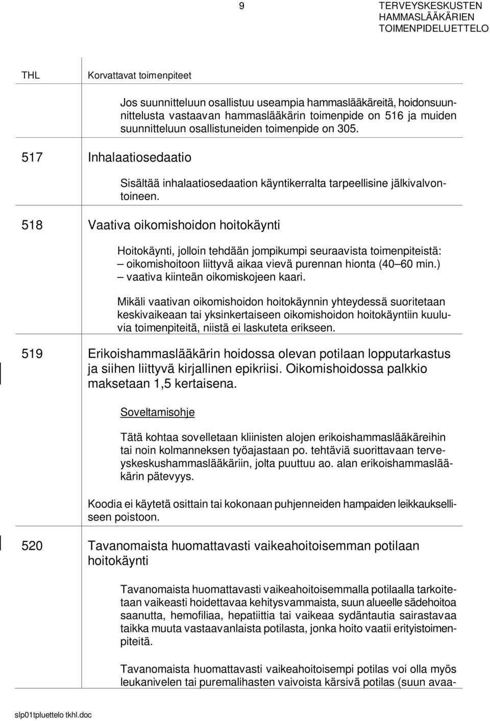 518 Vaativa oikomishoidon hoitokäynti Hoitokäynti, jolloin tehdään jompikumpi seuraavista toimenpiteistä: oikomishoitoon liittyvä aikaa vievä purennan hionta (40 60 min.