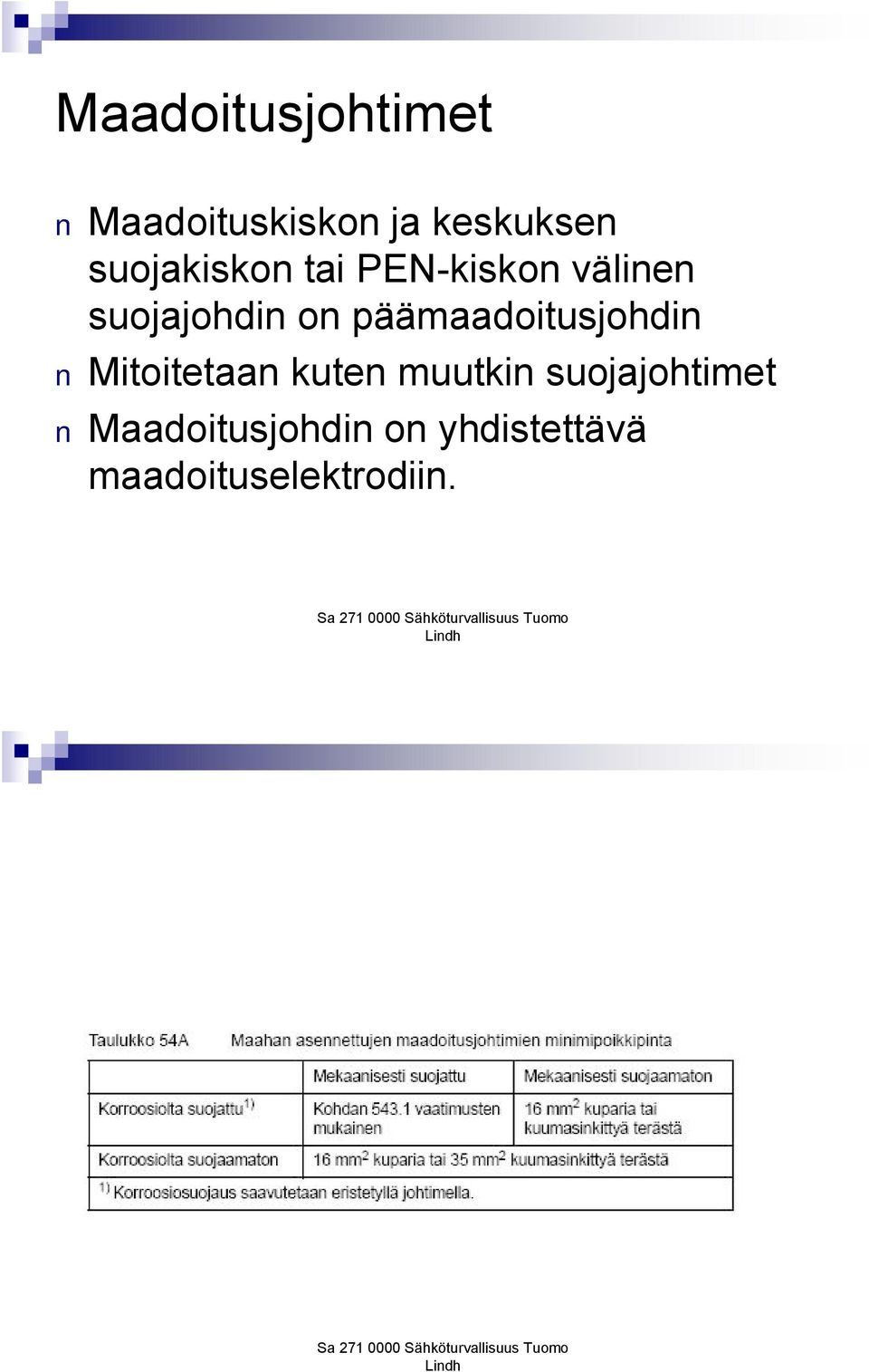 päämaadoitusjohdin Mitoitetaan kuten muutkin