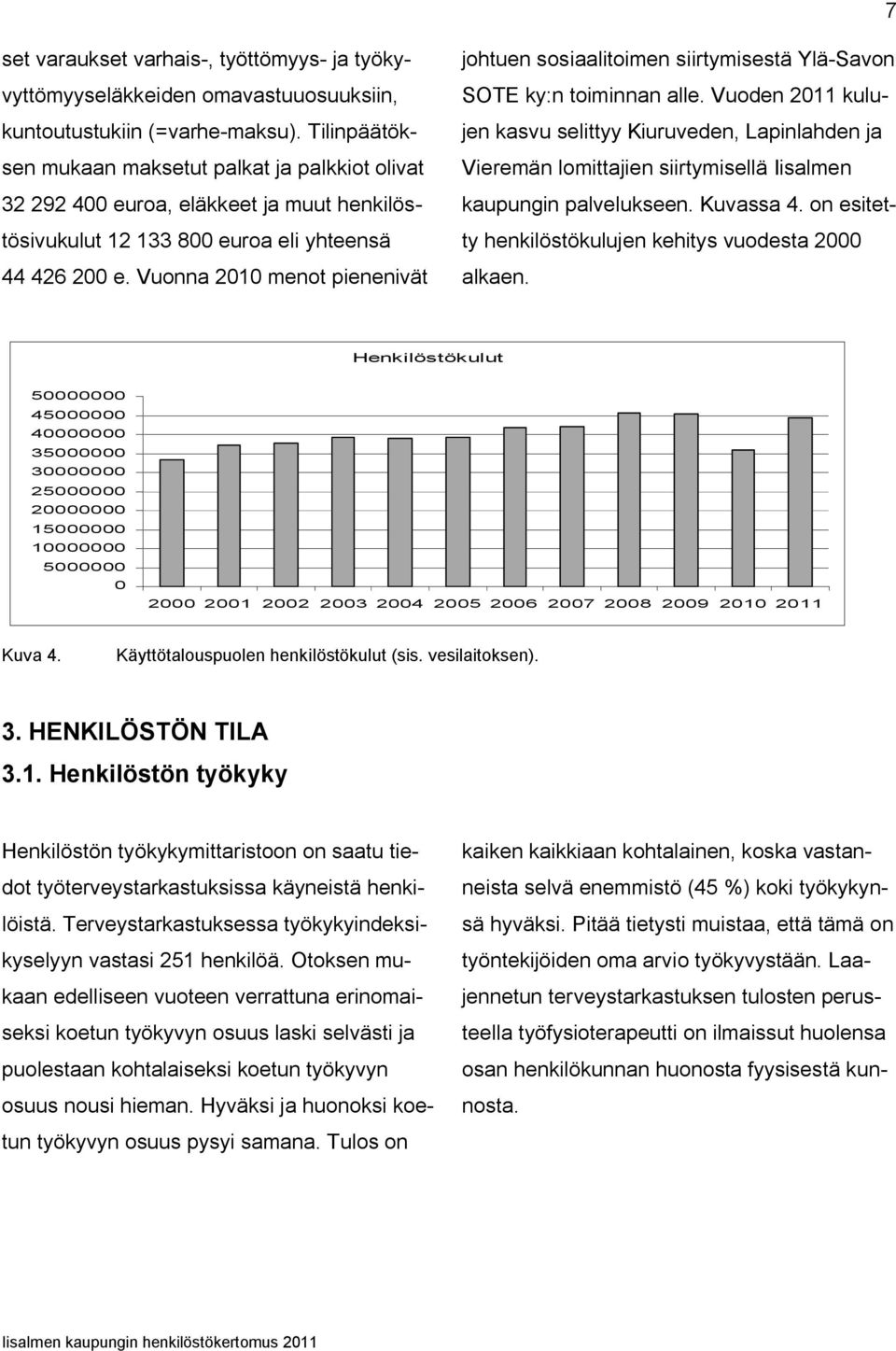 Vuonna 21 menot pienenivät johtuen sosiaalitoimen siirtymisestä Ylä-Savon SOTE ky:n toiminnan alle.