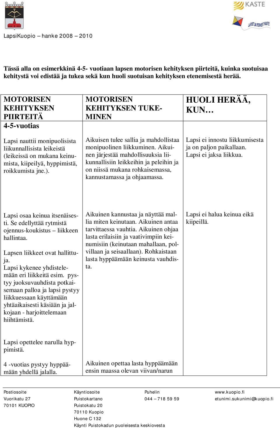 MOTORISEN KEHITYKSEN TUKE- MINEN Aikuisen tulee sallia ja mahdollistaa monipuolinen liikkuminen.