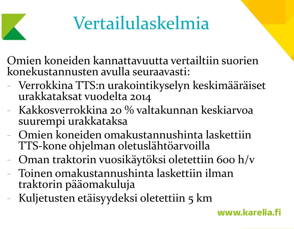 urakkataksa - Omien koneiden omakustannushinta laskettiin TTS-kone ohjelman oletuslähtöarvoilla - Oman traktorin