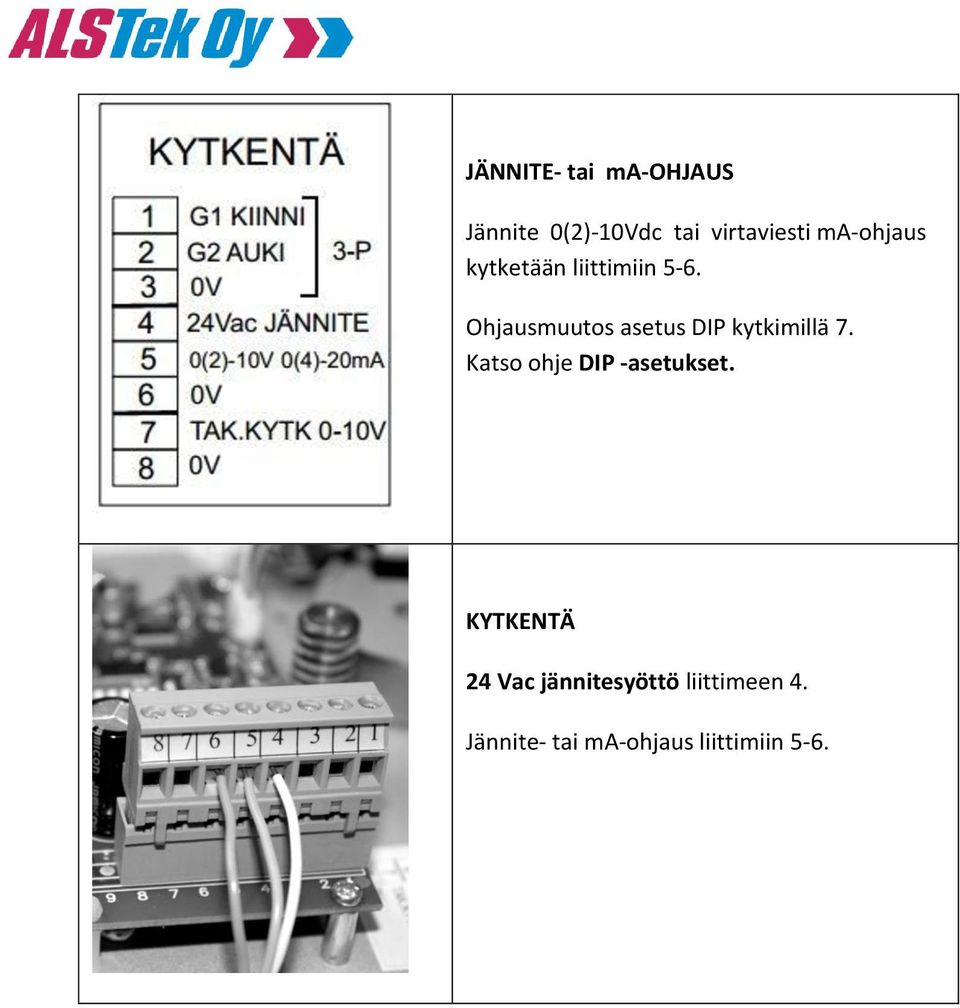 Ohjausmuutos asetus DIP kytkimillä 7.