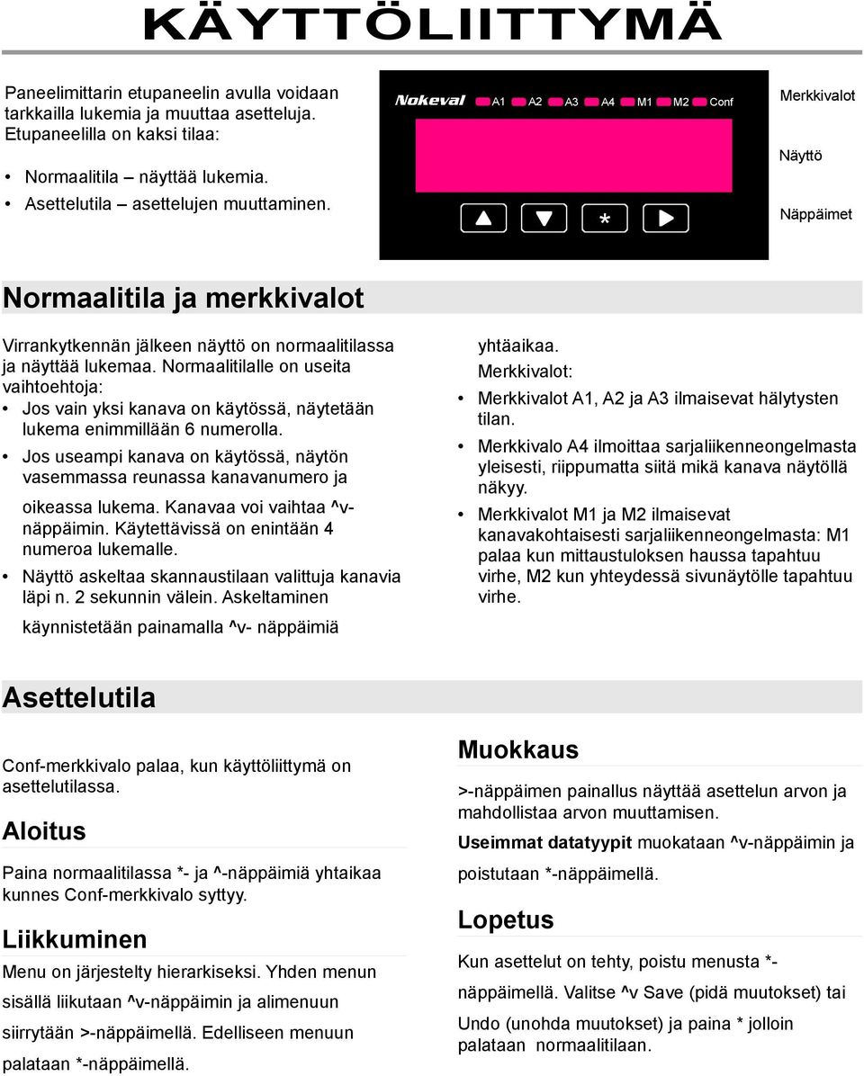 Normaalitilalle on useita vaihtoehtoja: Jos vain yksi kanava on käytössä, näytetään lukema enimmillään numerolla.