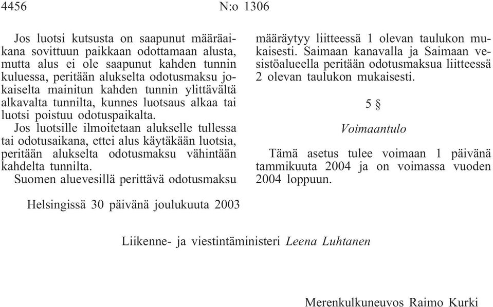 Jos luotsille ilmoitetaan alukselle tullessa tai odotusaikana, ettei alus käytäkään luotsia, peritään alukselta odotusmaksu vähintään kahdelta tunnilta.