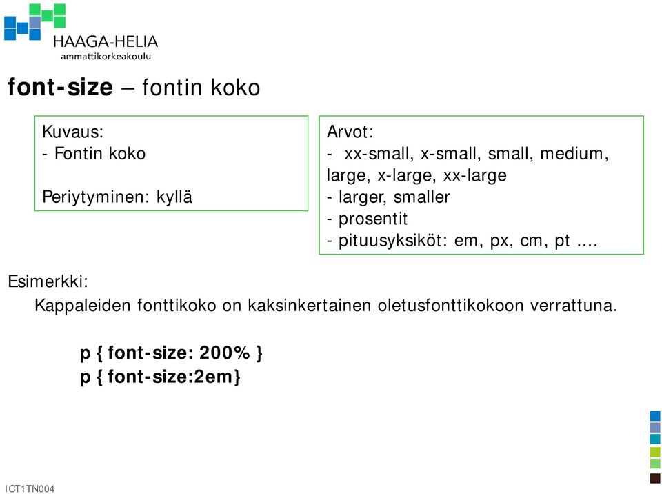 prosentit - pituusyksiköt: em, px, cm, pt.