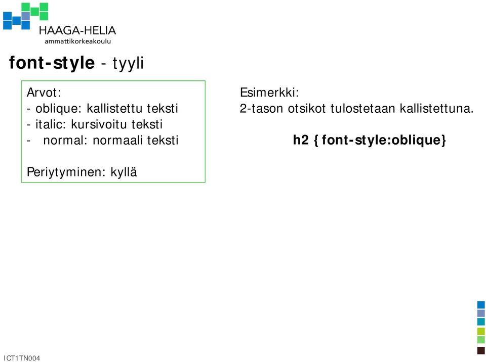 normaali teksti Esimerkki: 2-tason otsikot