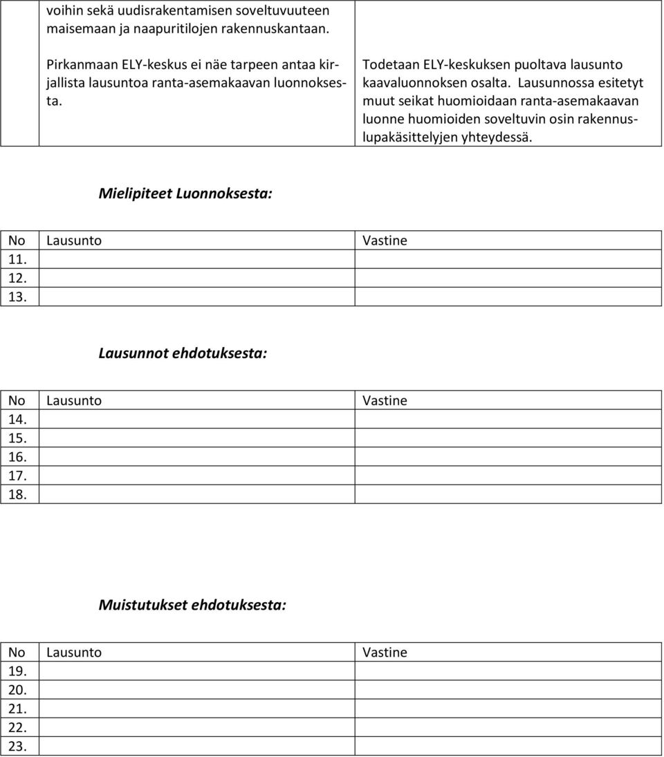 Todetaan ELY-keskuksen puoltava lausunto kaavaluonnoksen osalta.