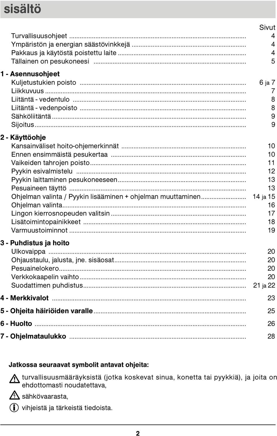 .. 10 Vaikeiden tahrojen poisto... 11 Pyykin esivalmistelu... 12 Pyykin laittaminen pesukoneeseen... 13 Pesuaineen täyttö... 13 Ohjelman valinta / Pyykin lisääminen + ohjelman muuttaminen.