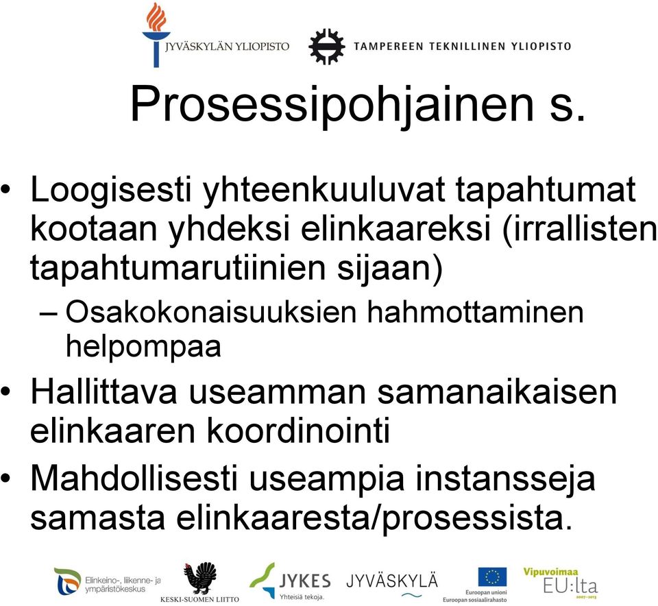 (irrallisten tapahtumarutiinien sijaan) Osakokonaisuuksien hahmottaminen