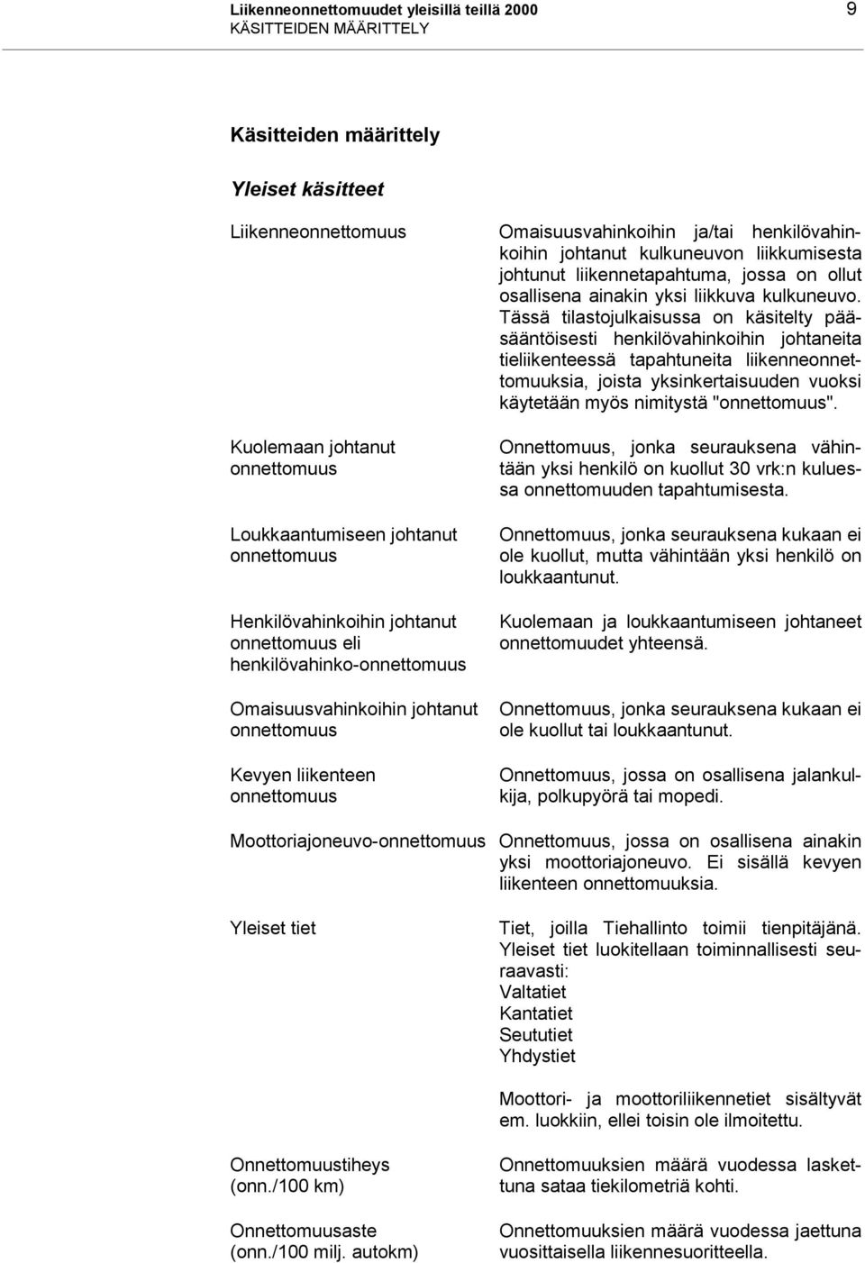 Tässä tilastojulkaisussa on käsitelty pääsääntöisesti henkilövahinkoihin johtaneita tieliikenteessä tapahtuneita liikenneonnettomuuksia, joista yksinkertaisuuden vuoksi käytetään myös nimitystä