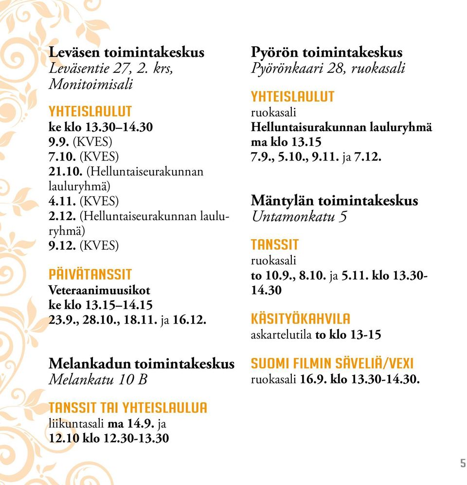 (KVES) PÄIVÄTANSSIT Veteraanimuusikot ke klo 13.15 14.15 23.9., 28.10., 18.11. ja 16.12.