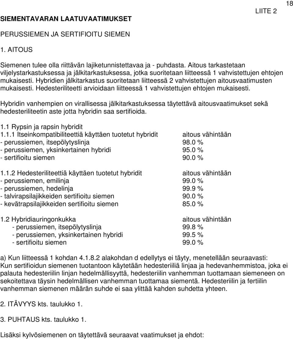 Hybridien jälkitarkastus suoritetaan liitteessä 2 vahvistettujen aitousvaatimusten mukaisesti. Hedesteriliteetti arvioidaan liitteessä 1 vahvistettujen ehtojen mukaisesti.