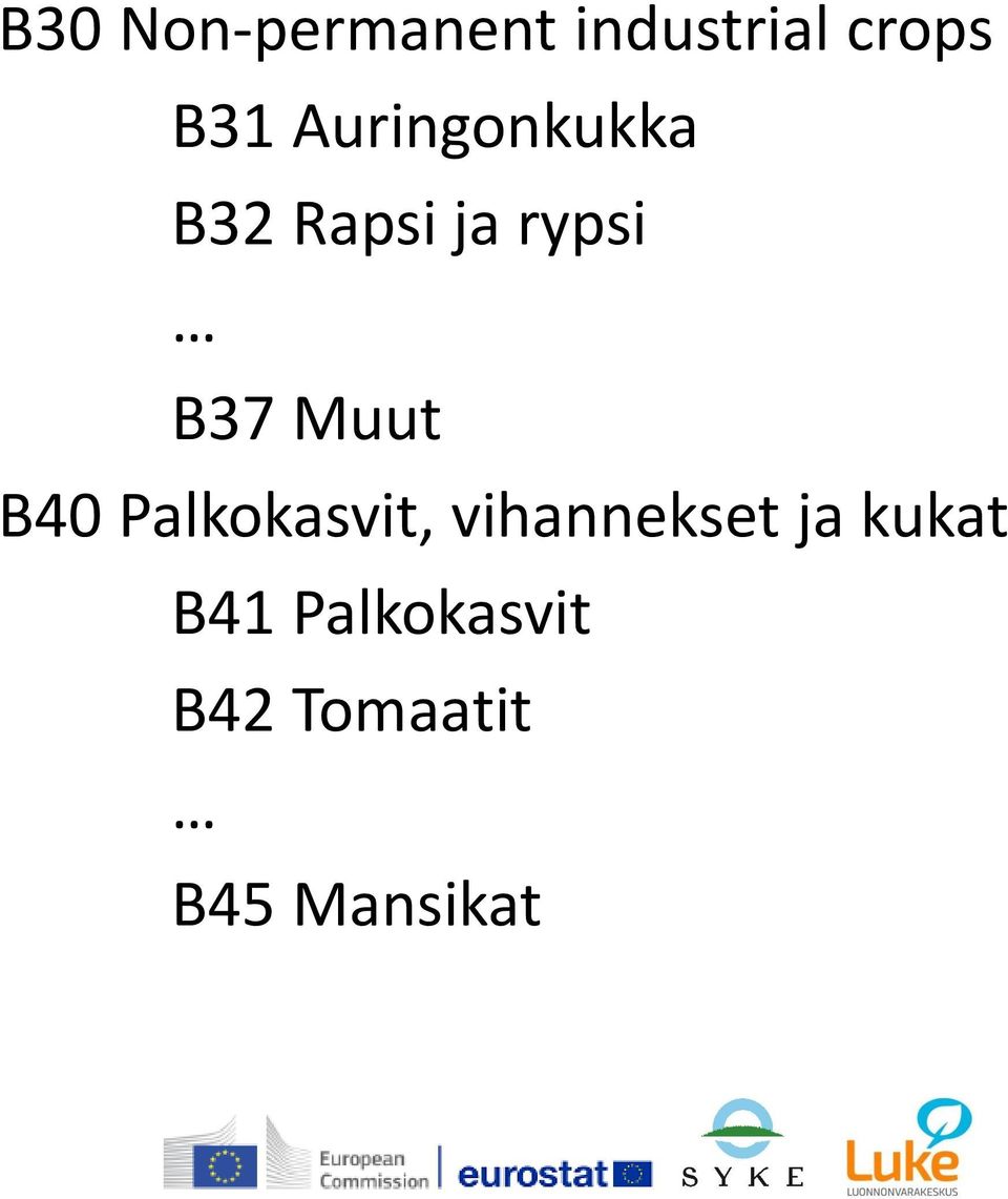 Muut B40 Palkokasvit, vihannekset ja