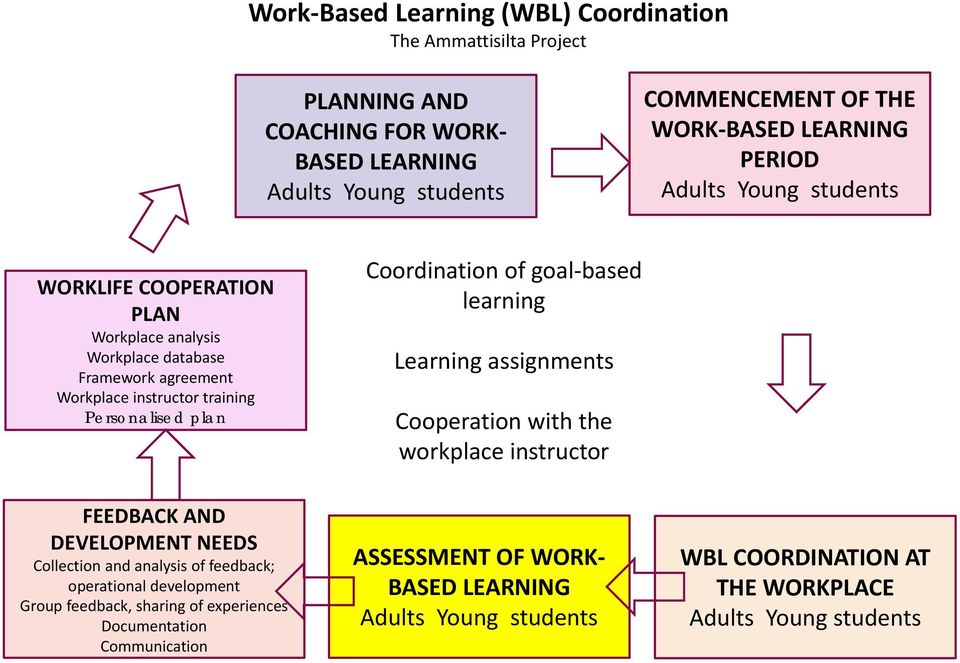 of goal based learning Learning assignments Cooperation with the workplace instructor FEEDBACK AND DEVELOPMENT NEEDS Collection and analysis of feedback; operational