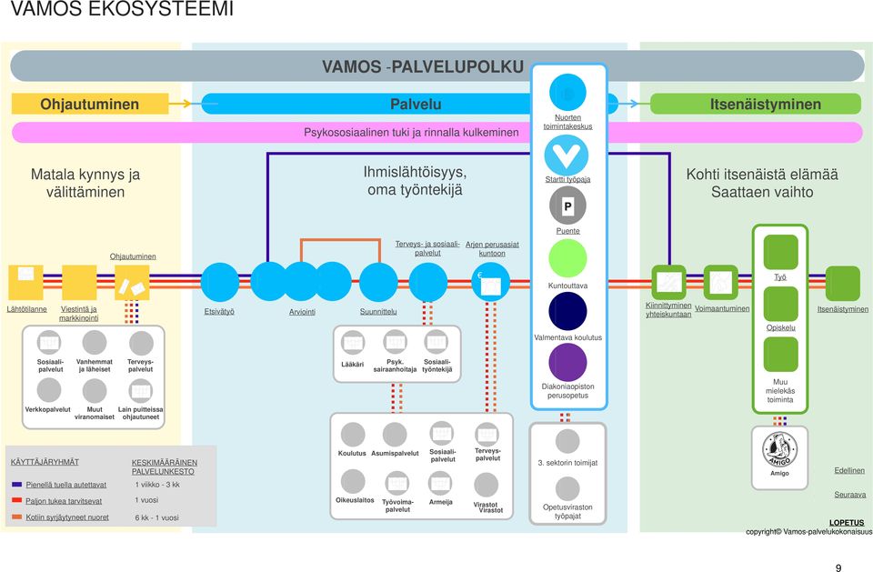 Suunnittelu markkinointi Etsivätyö Kiinnittyminen yhteiskuntaan Voimaantuminen Itsenäistyminen Opiskelu Valmentava koulutus Vanhemmat ja läheiset Lääkäri Psyk.