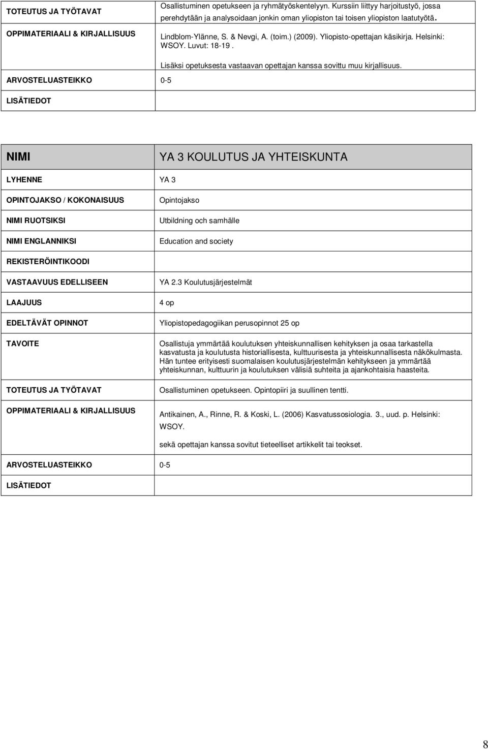 YA 3 KOULUTUS JA YHTEISKUNTA LYHENNE YA 3 Utbildning och samhälle Education and society YA 2.