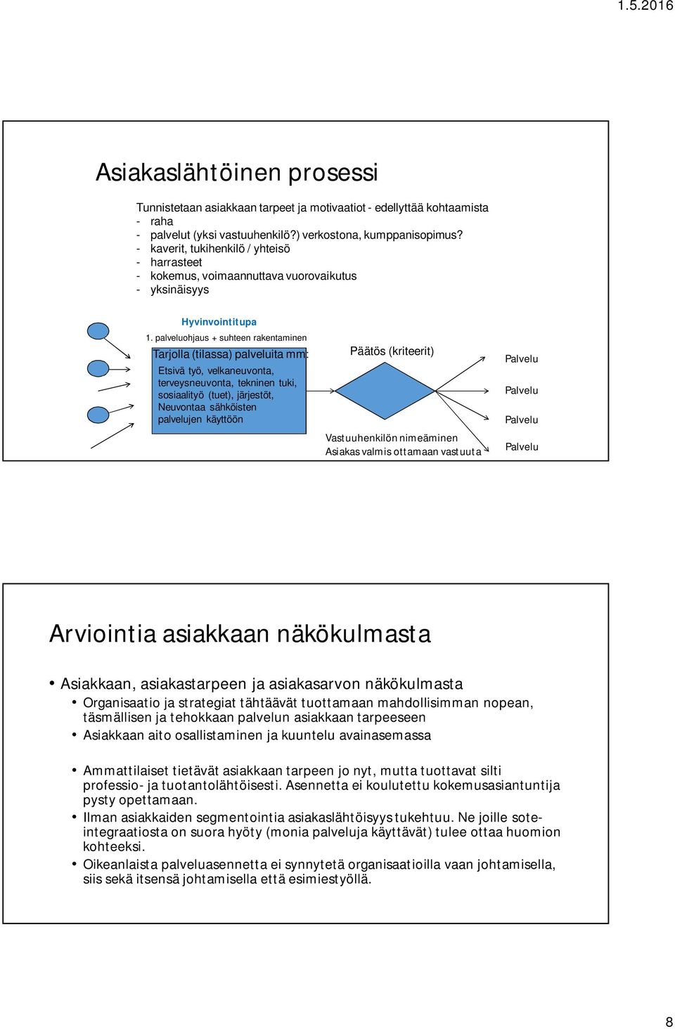 palveluohjaus + suhteen rakentaminen Tarjolla (tilassa) palveluita mm: Etsivä työ, velkaneuvonta, terveysneuvonta, tekninen tuki, sosiaalityö (tuet), järjestöt, Neuvontaa sähköisten palvelujen