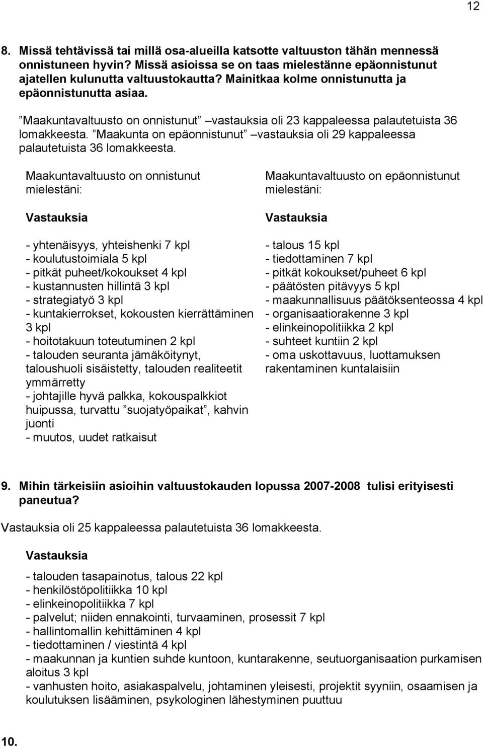 Maakunta on eponnistunut vastauksia oli 29 kappaleessa palautetuista 36 lomakkeesta.