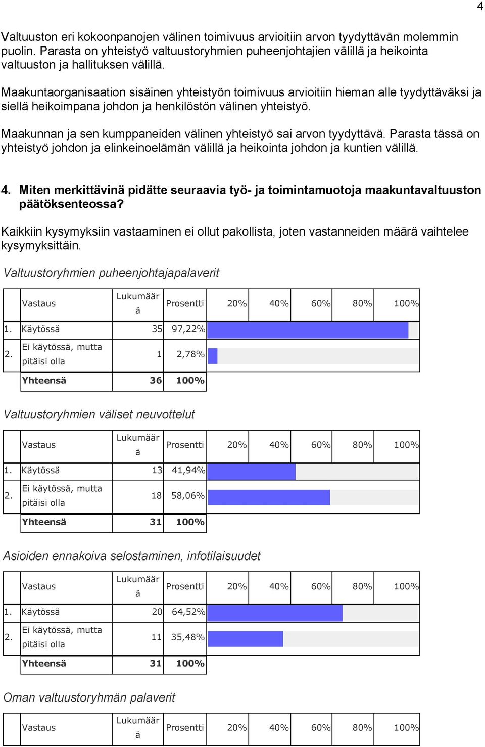 Maakunnan ja sen kumppaneiden vlinen yhteistyö sai arvon tyydyttv. Parasta tss on yhteistyö johdon ja elinkeinoelmn vlill ja heikointa johdon ja kuntien vlill. 4.