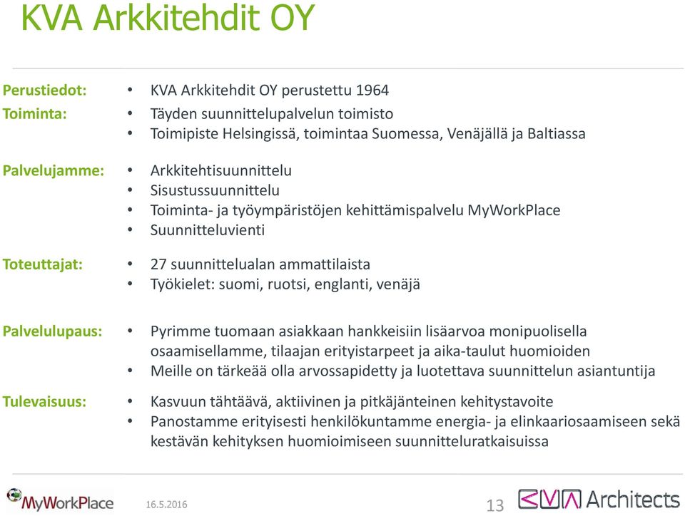 venäjä Palvelulupaus: Pyrimme tuomaan asiakkaan hankkeisiin lisäarvoa monipuolisella osaamisellamme, tilaajan erityistarpeet ja aika taulut huomioiden Meille on tärkeää olla arvossapidetty ja