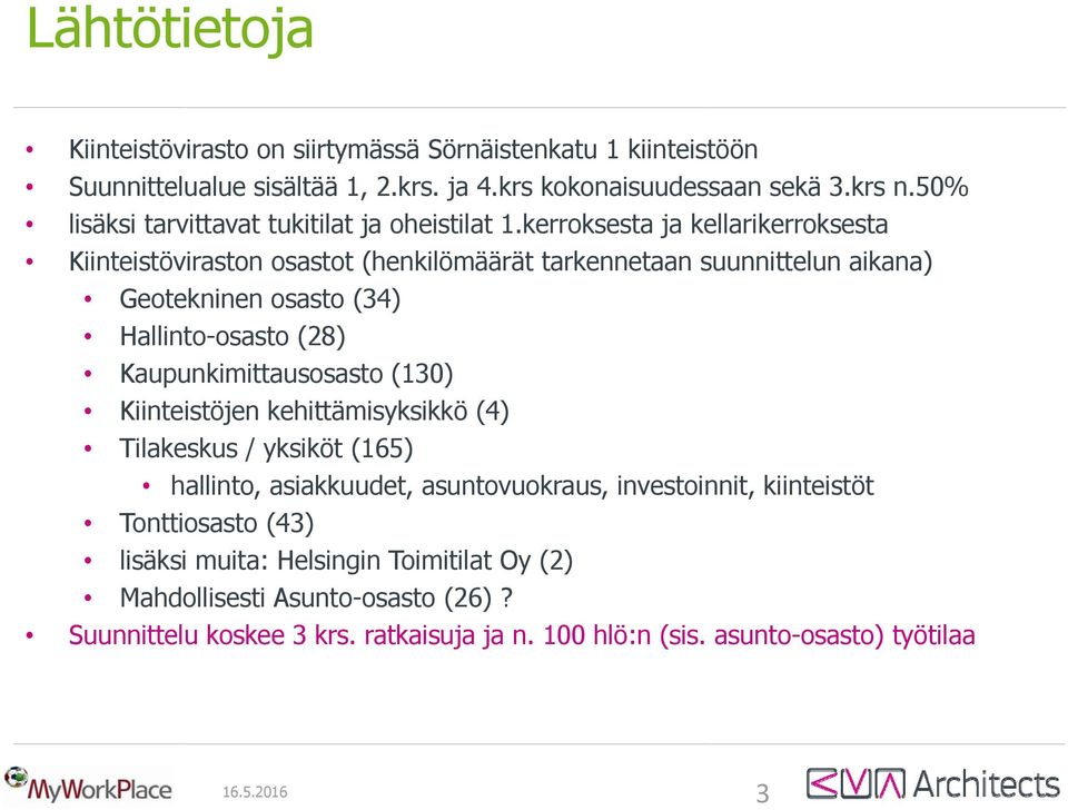 kerroksesta ja kellarikerroksesta Kiinteistöviraston osastot (henkilömäärät tarkennetaan suunnittelun aikana) Geotekninen osasto (34) Hallinto-osasto (28)