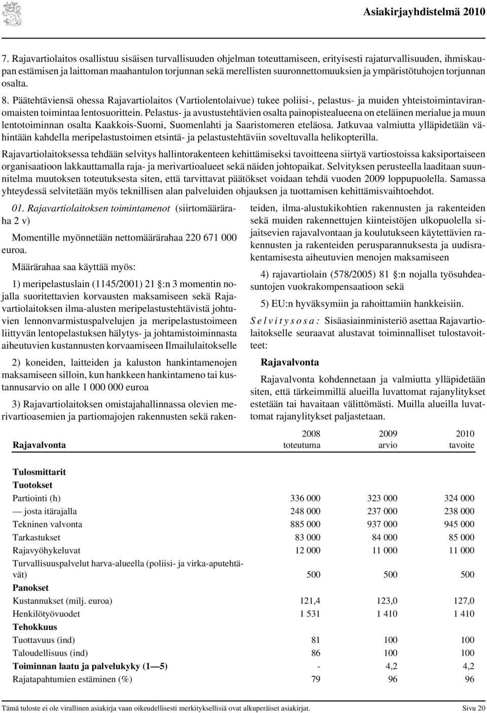 Päätehtäviensä ohessa Rajavartiolaitos (Vartiolentolaivue) tukee poliisi-, pelastus- ja muiden yhteistoimintaviranomaisten toimintaa lentosuorittein.