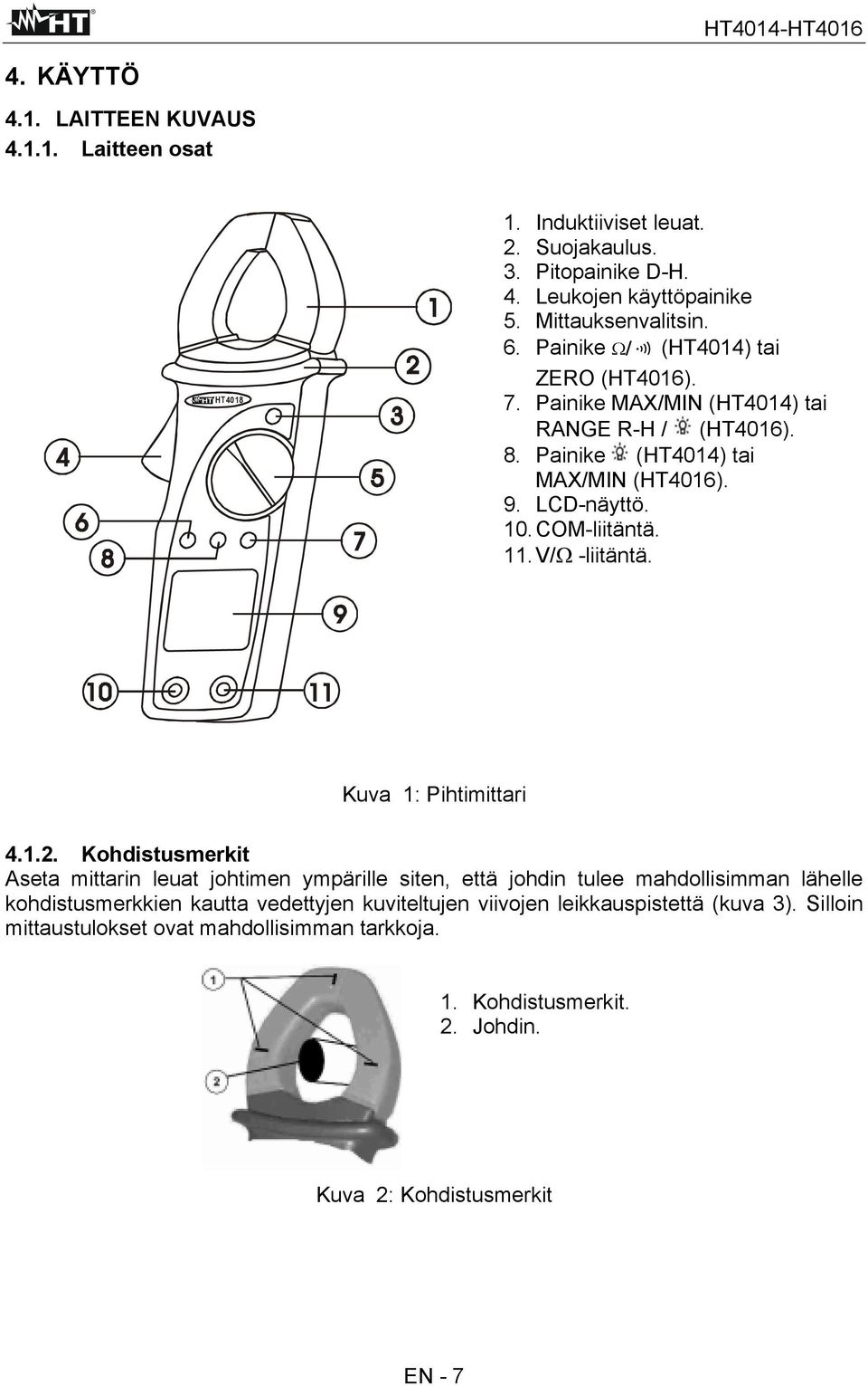 V/Ω -liitäntä. Kuva 1: Pihtimittari 4.1.2.