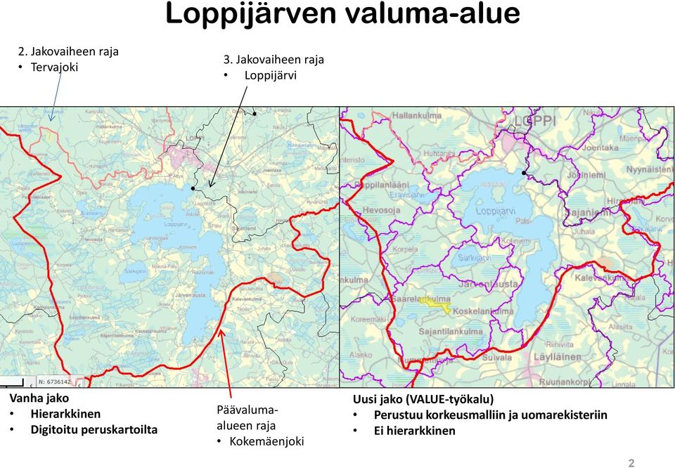 peruskartoilta Päävalumaalueen raja Kokemäenjoki Uusi jako