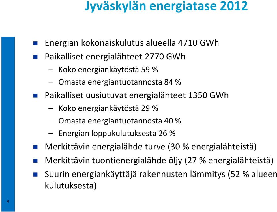 29 % Omasta energiantuotannosta 40 % Energian loppukulutuksesta 26 % Merkittävin energialähde turve (30 %