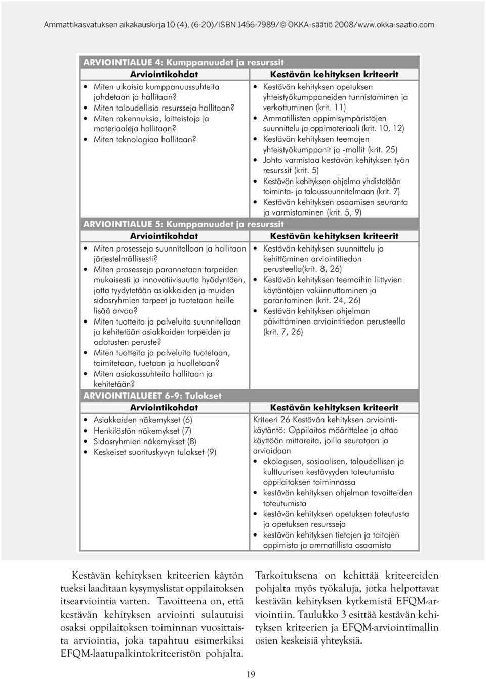esimerkiksi EFQM-laatupalkintokriteeristön pohjalta.