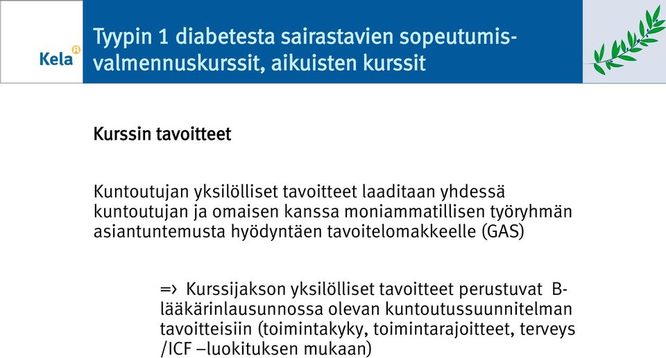 asiantuntemusta hyödyntäen tavitelmakkeelle (GAS) => Kurssijaksn yksilölliset tavitteet perustuvat B-