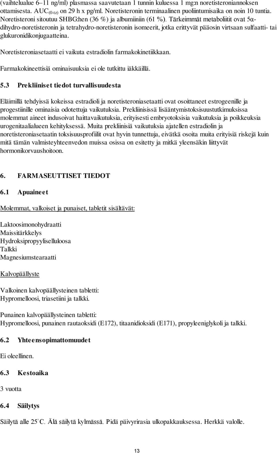 Tärkeimmät metaboliitit ovat 5αdihydro-noretisteronin ja tetrahydro-noretisteronin isomeerit, jotka erittyvät pääosin virtsaan sulfaatti- tai glukuronidikonjugaatteina.
