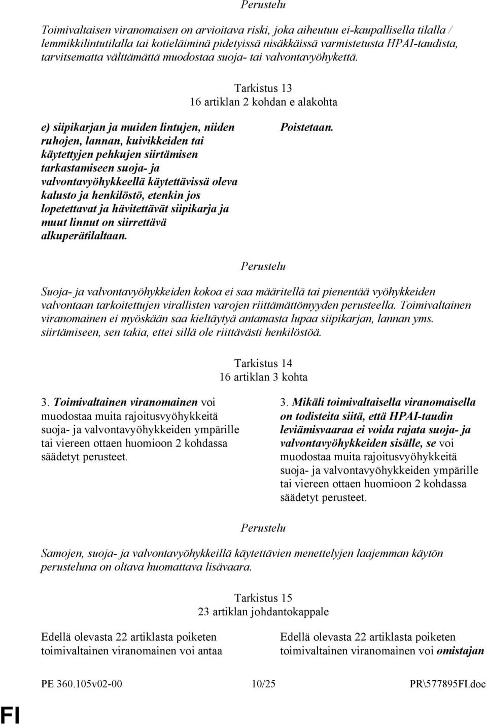 Tarkistus 13 16 artiklan 2 kohdan e alakohta e) siipikarjan ja muiden lintujen, niiden ruhojen, lannan, kuivikkeiden tai käytettyjen pehkujen siirtämisen tarkastamiseen suoja- ja valvontavyöhykkeellä