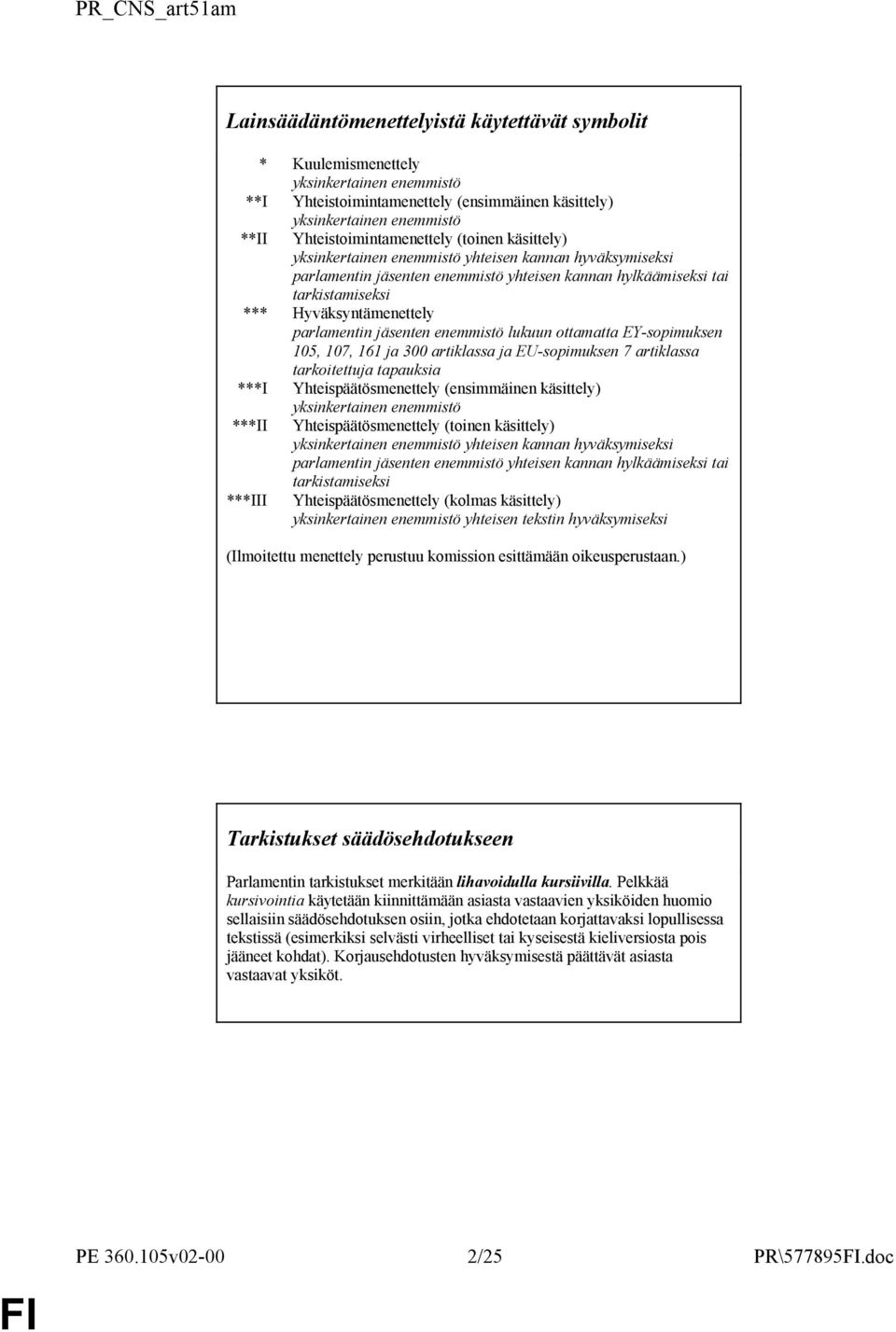 Hyväksyntämenettely parlamentin jäsenten enemmistö lukuun ottamatta EY-sopimuksen 105, 107, 161 ja 300 artiklassa ja EU-sopimuksen 7 artiklassa tarkoitettuja tapauksia ***I Yhteispäätösmenettely