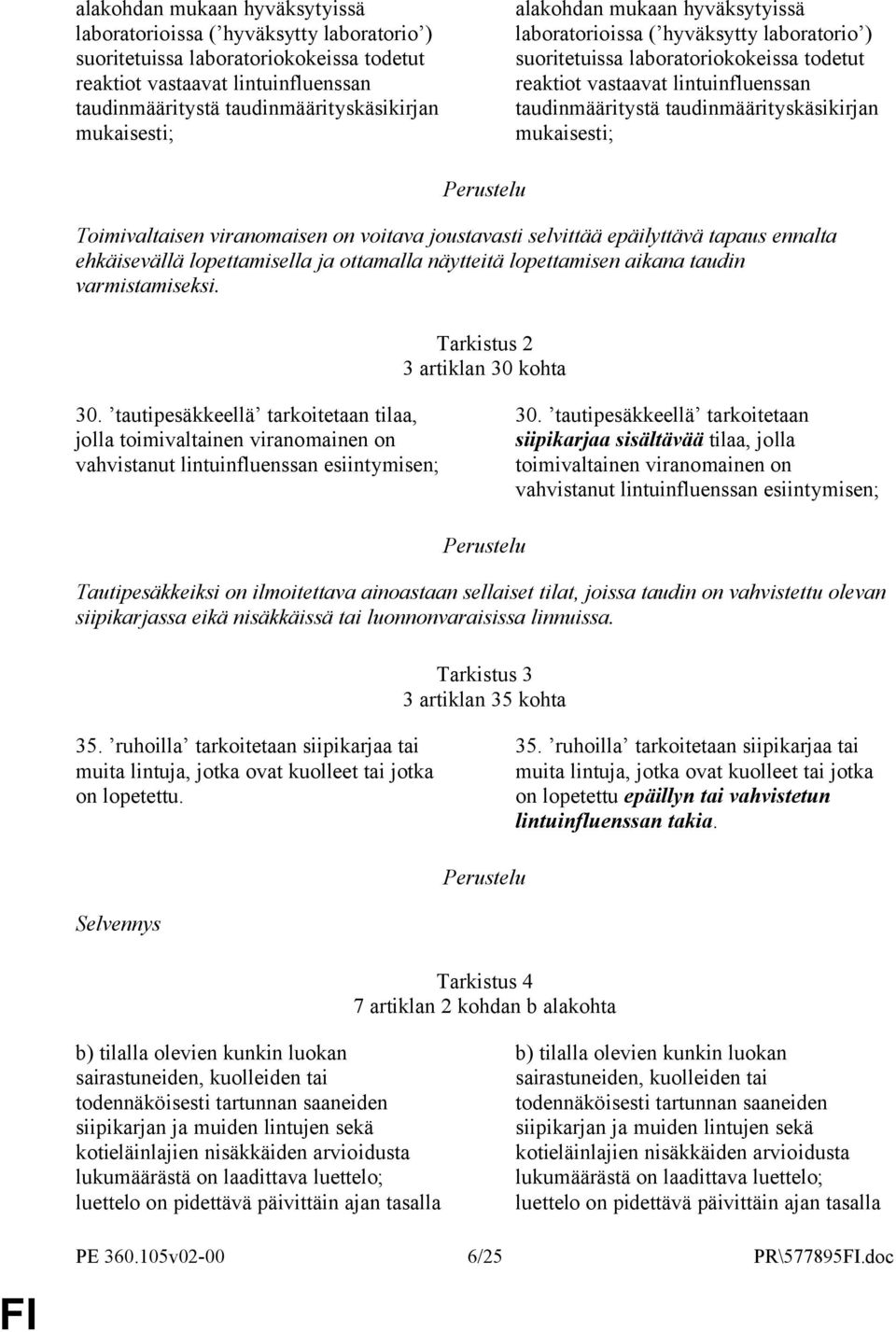 varmistamiseksi. Tarkistus 2 3 artiklan 30 kohta 30. tautipesäkkeellä tarkoitetaan tilaa, jolla toimivaltainen viranomainen on vahvistanut lintuinfluenssan esiintymisen; 30.